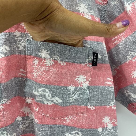 MOLOKAI Hawaiian Shirt Button Down Short Sleeve Striped vacation size XL - Picture 3 of 8